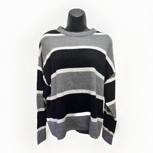 H&M Women’s Small Gray Black White Striped Knit Pullover Sweater Classic